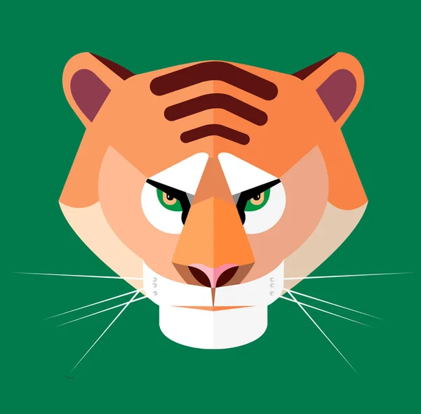 Retrato Tigre Sobre Fondo Verde — Vector de stock