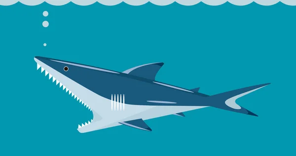 Tiburón Con Una Enorme Boca Dentada Sobre Fondo Marino — Vector de stock