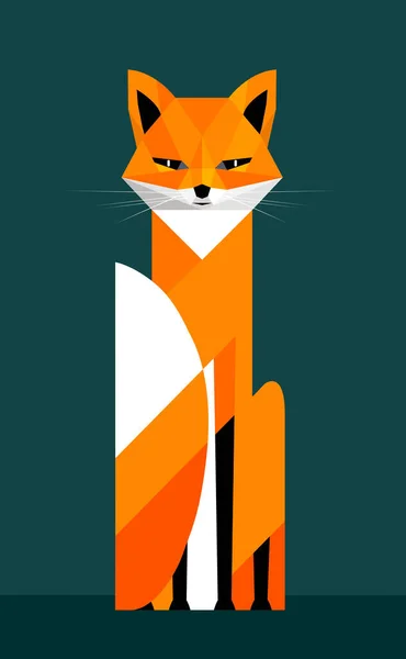 Sitting Fox Dark Green Background Stylized Image — Stock Vector