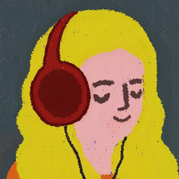Mädchen Hören Musik Digitale Malerei Kunst Illustration — Stockfoto