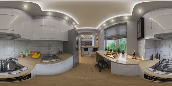 3d 렌더링 구형 360도, 거실의 완벽 한 파노라마 — 스톡 사진