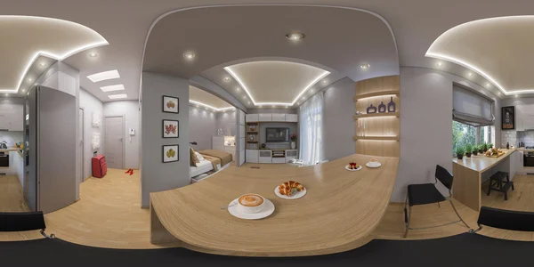 3D рендеринг сферической 360 градусов, бесшовная панорама гостиной — стоковое фото