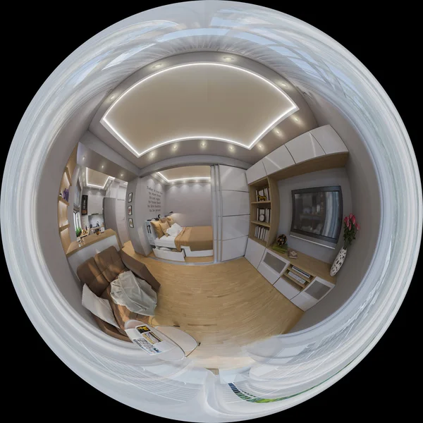 3d 렌더링 구형, 360도 생활의 완벽 한 파노라마 — 스톡 사진
