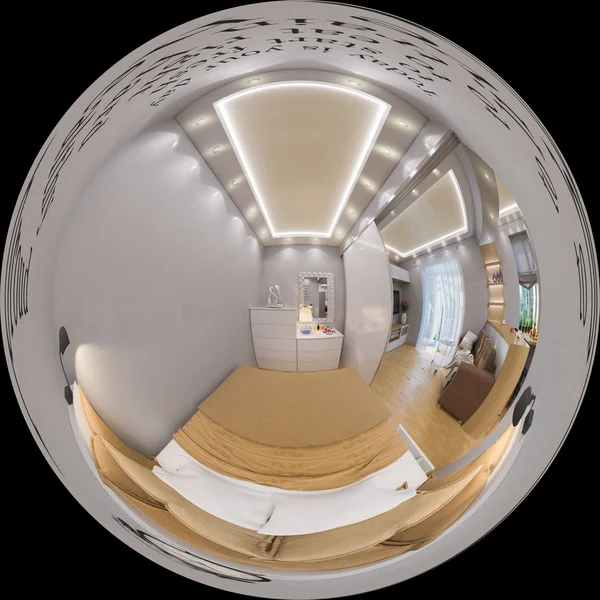 3d representación esférica 360 grados, panorama sin costuras de dormitorio — Foto de Stock