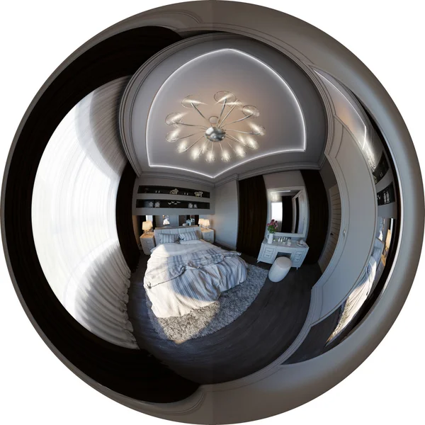 침실 인테리어 디자인의 일러스트 파노라마. — 스톡 사진