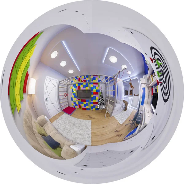 Panoramica sferica 360 senza soluzione di continuità della camera dei bambini — Foto Stock