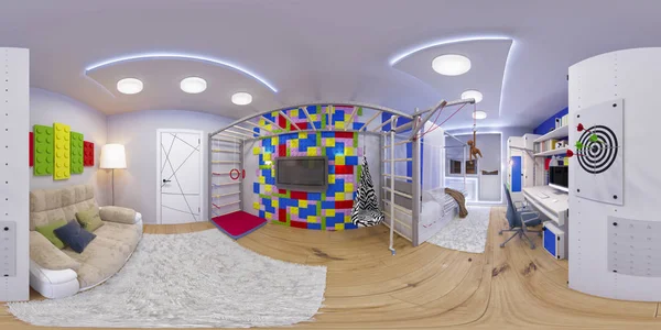 Sferische 360 naadloze panorama van kinderkamer — Stockfoto