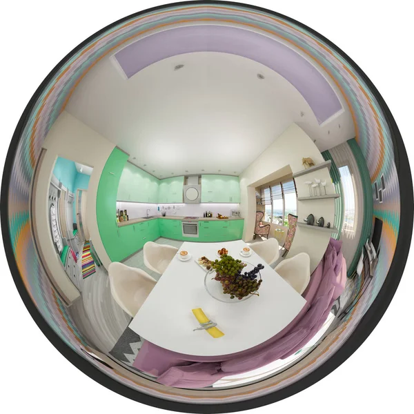 Maken van naadloze panorama van woonkamer interieur — Stockfoto