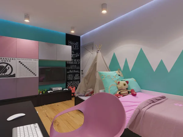 3D render a belsőépítészeti a gyermek szobájában — Stock Fotó