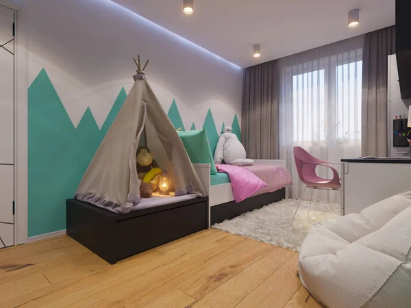 3d renderizado de diseño de interiores habitación de los niños — Foto de Stock