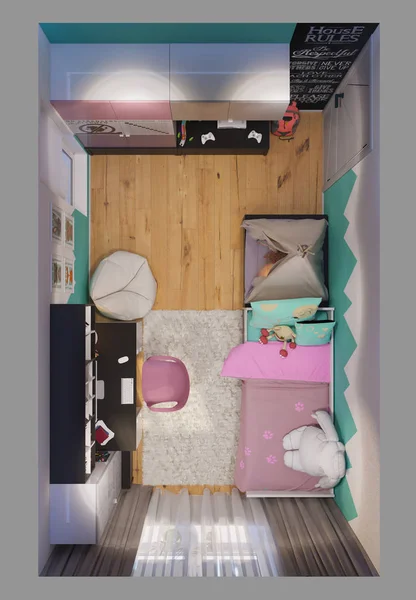 3D render van interieur design kinderkamer — Stockfoto