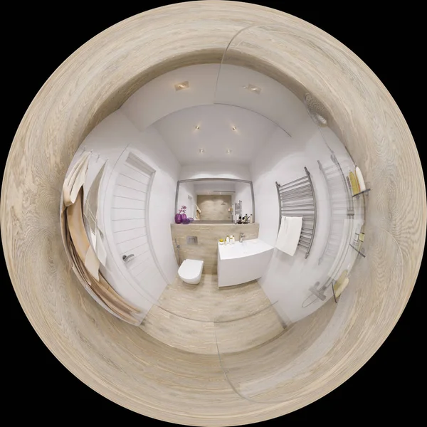 3D sférické 360 stupňů, Plynulé panoráma interiéru koupelny — Stock fotografie