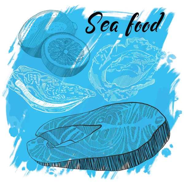 Illustrazione vettoriale un menu ristorante di pesce — Vettoriale Stock
