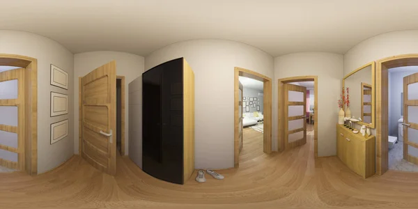 3D illustration 360 grader panorama hall inredning — Stockfoto
