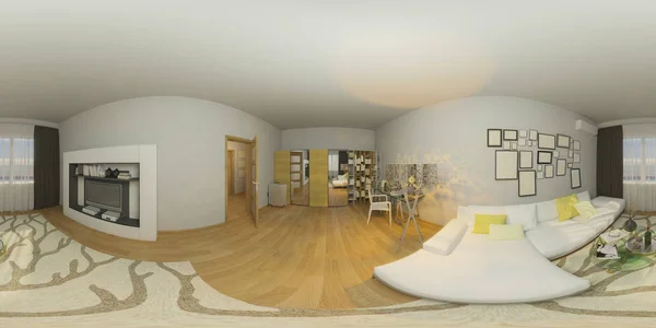3D çizim 360 derece panorama salon nterior tasarım — Stok fotoğraf