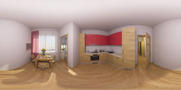 3D obrázek panorama 360 stupňů interiéru kuchyně — Stock fotografie