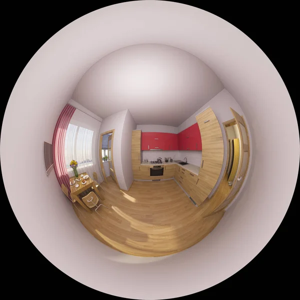 3d ilustración 360 grados panorama de un interior de cocina — Foto de Stock