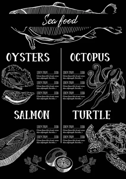 Vektorillustration, design för en seafood restaurangmeny. — Stock vektor