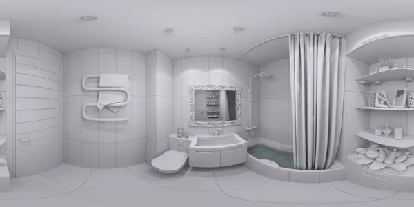 Ilustração 3d 360 graus panorama do banheiro — Fotografia de Stock