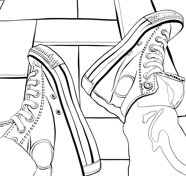 Vektorillustration av en hand ritning sneakers — Stock vektor