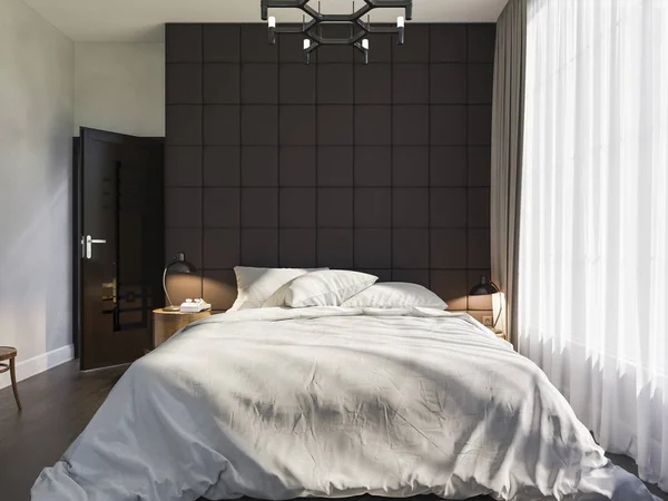 Yatak odası iç tasarım 3D çizimi — Stok fotoğraf