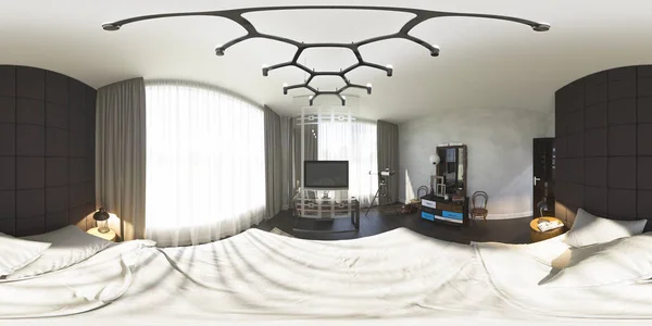 ภาพ 3 มิติ 360 องศาพาโนรามาของห้องนอน — ภาพถ่ายสต็อก