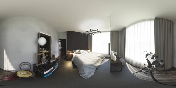 3D çizim 360 derece panorama yatak odası — Stok fotoğraf