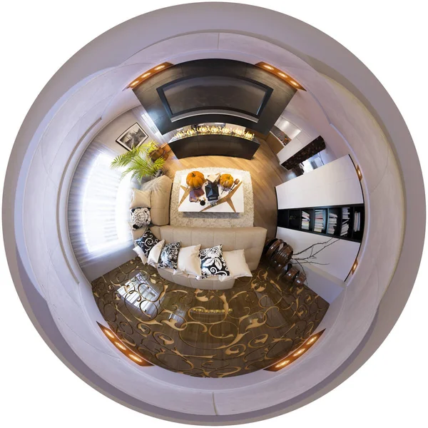 Oturma odası iç 3D render Panoraması — Stok fotoğraf
