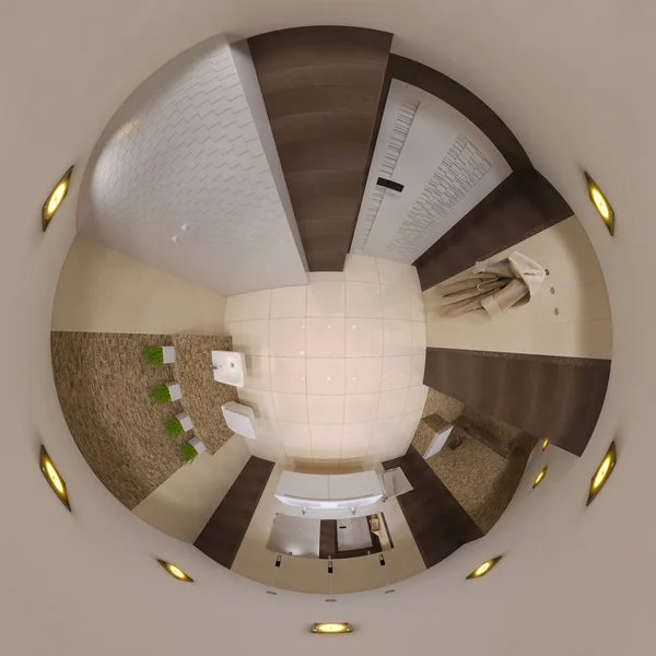 3D render 360 panorama van badkamer interieur — Stockfoto