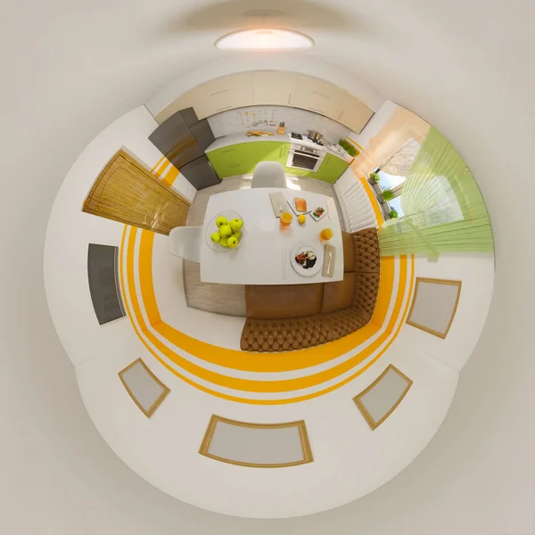 3D иллюстрации панорама кухни интерьера — стоковое фото