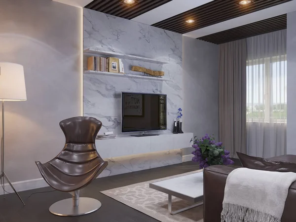 Renderização 3D da sala de estar de design de interiores. — Fotografia de Stock