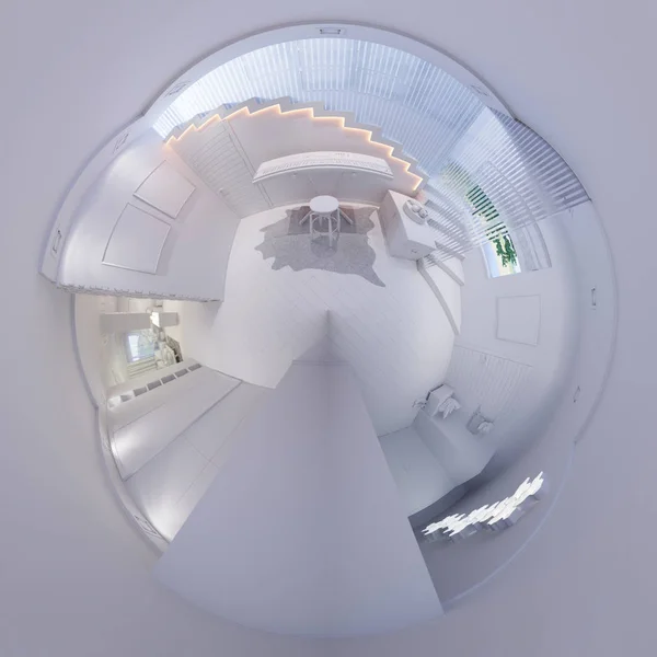 3D рендеринг 360 панорама интерьера лестничного зала — стоковое фото