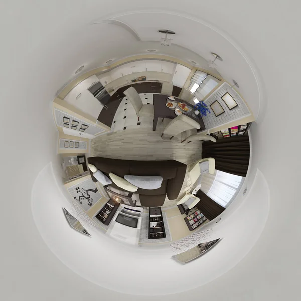 3d Render 360 panorama de l'intérieur du salon — Photo