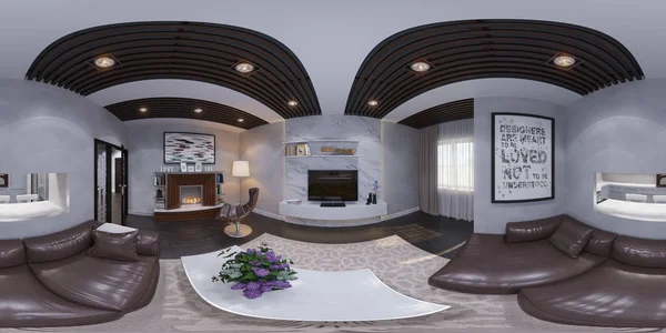 Bir oturma odası iç tasarım 3D render — Stok fotoğraf
