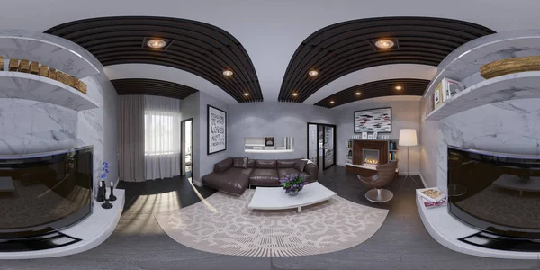 Bir oturma odası iç tasarım 3D render — Stok fotoğraf