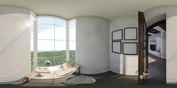 Bir ev ofis iç tasarım 3D render — Stok fotoğraf
