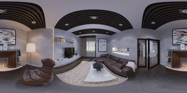 3D-Darstellung der Inneneinrichtung eines Wohnzimmers — Stockfoto