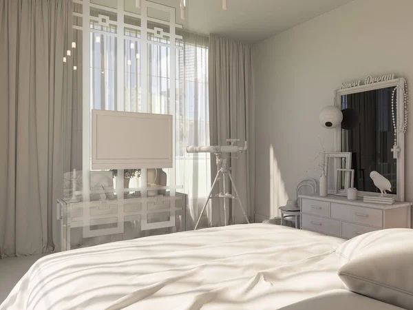 3D візуалізація дизайну інтер'єру спальні — стокове фото