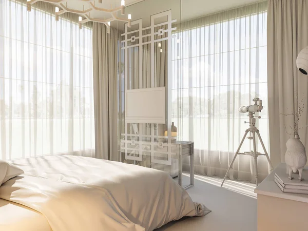3D ของการออกแบบตกแต่งภายในของห้องนอน — ภาพถ่ายสต็อก