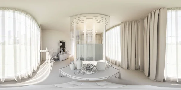 3D-Rendering 360 nahtlose Panorama des Schlafzimmers — Stockfoto