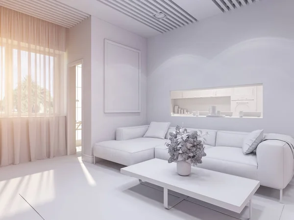 3d renderizado de la sala de estar de diseño interior —  Fotos de Stock