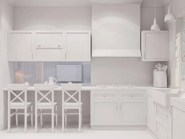 3D renderowania projektowania wnętrz kuchni — Zdjęcie stockowe
