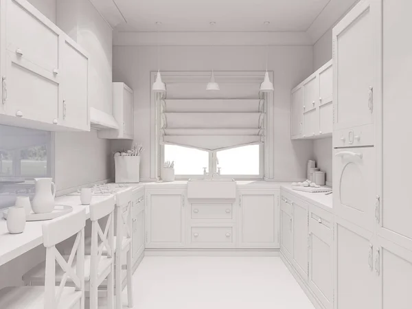 3d renderizado del diseño interior de la cocina — Foto de Stock