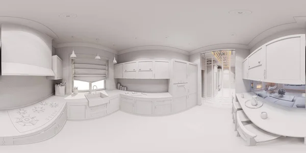 3D визуализация дизайна интерьера кухни — стоковое фото