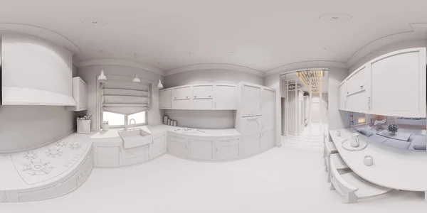 3d rendu du design intérieur de la cuisine — Photo