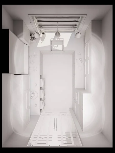 3d renderização do design de interiores da cozinha — Fotografia de Stock