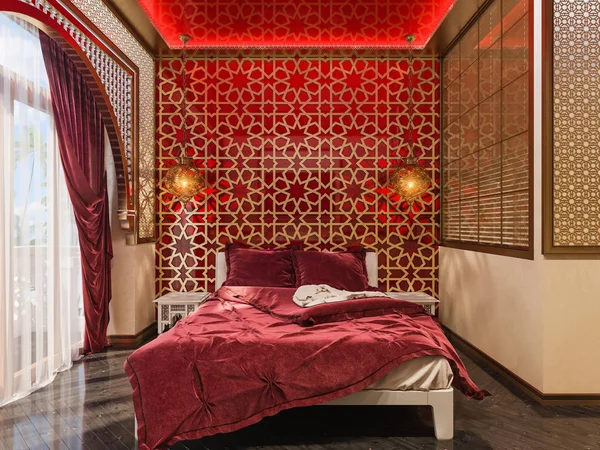 3D рендеринг спальня исламский стиль интерьера — стоковое фото
