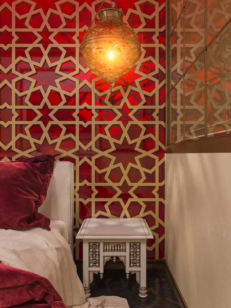 3d renderizar dormitorio diseño interior de estilo islámico —  Fotos de Stock