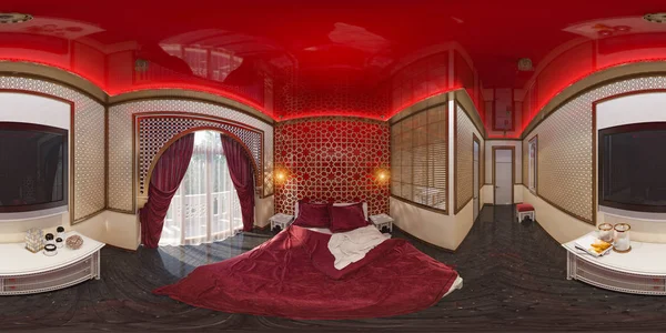 3D çizim 360 derece panorama yatak odası — Stok fotoğraf