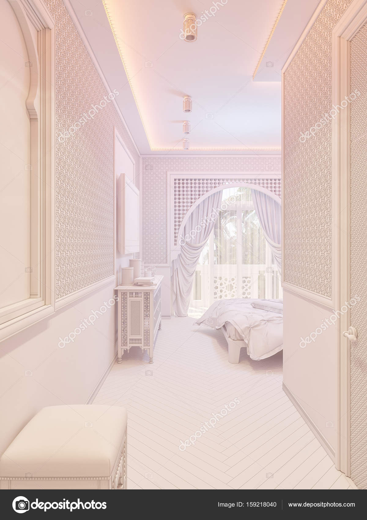 3d render slaapkamer islamitische stijl interieur — stockfoto ... Slaapkamer arabische stijl